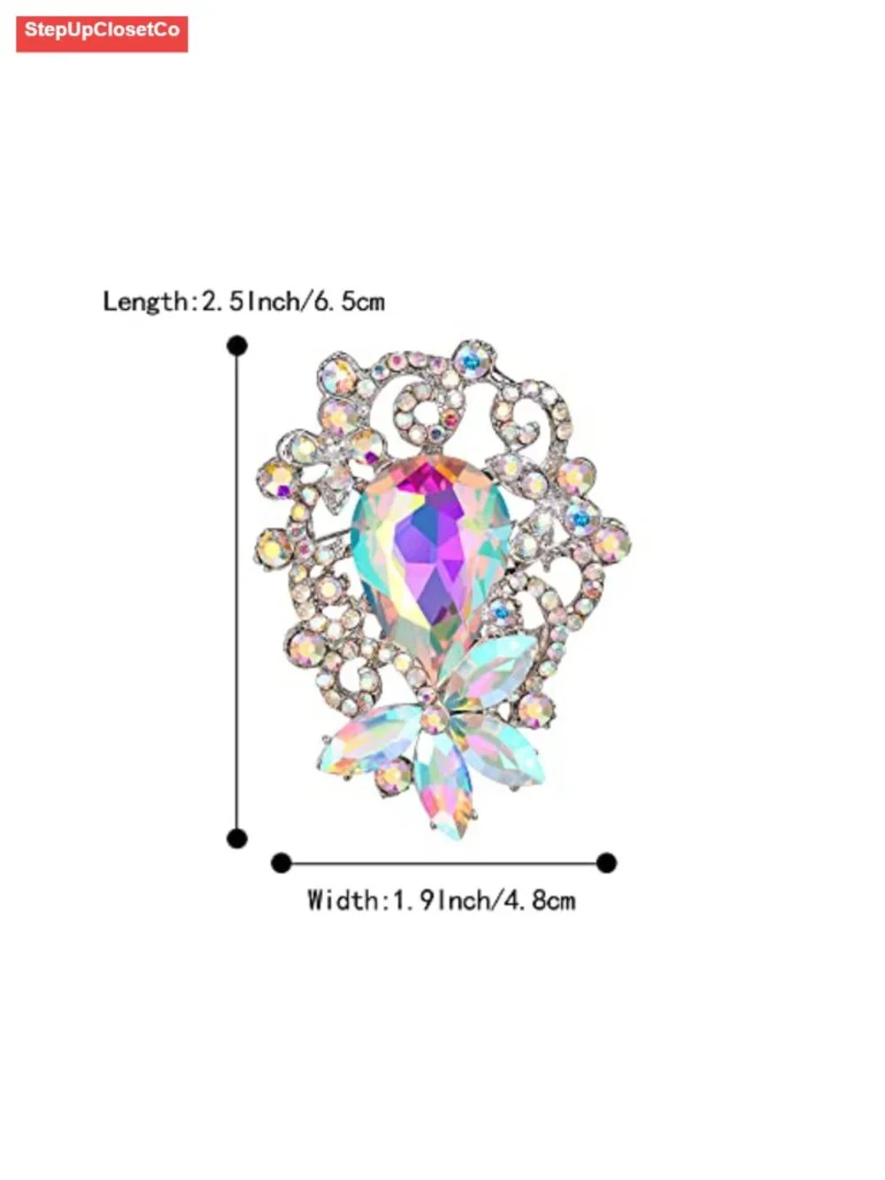 Crystal Teardrop Marquise Bouquet Brooch Pin for Women, 2.5in, Gift